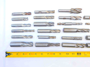 31pc LOT OF HSS SQUARE DOUBLE ENDED AND BALL NOSE END MILLS SIZE RANGE 3/8 - 7/8 - JG5087CT5