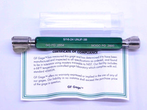 NEW 5/16 24 UNJF 3B THREAD PLUG GAGE .3125 GO NO GO P.D.'S = .2854 & .2890 - DW42144GFG