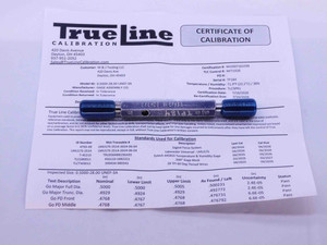 CERTIFIED 1/2 28 UNEF 3A SET THREAD PLUG GAGE .5 GO NO GO P.D.'S = .4768 & .4740 - DW42192TLC