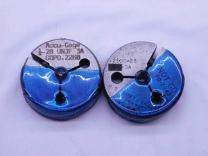 1/4 28 UNJF 3A THREAD RING GAGES .25 .250 .2500 GO NO GO P.D.'S = .2268 & .2243 - DW42261LVR