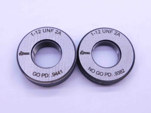 1" 12 UNF 2A SOLID THREAD RING GAGES 1.0 1.00 GO NO GO P.D.'S = .9441 & .9382 - DW42278MSAF