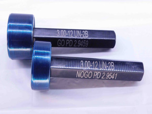 3" 12 UN 2B THREAD PLUG GAGE 3.0 3.00 3.000 GO NO GO P.D.'S = 2.9459 & 2.9541 - DW42383LVR