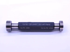 NEW 15/16 20 UNEF 2B LEFT HAND THREAD PLUG GAGE .9375 GO NO GO = .9050 & .9109 - DW1509MSAF
