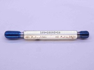 3/8 16 UNC 1B THREAD PLUG GAGE .375 .3750 GO NO GO P.D.'S = .3344 & .3429 CHECK - DW42497BT6