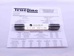 CERTIFIED 7/8 18 UNS 2A SET THREAD PLUG GAGE .875 GO NO GO PD'S = .8375 & .8329 - DW42553TLC