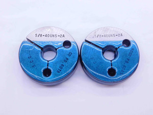 5/8 40 UNS 2A THREAD RING GAGES .625 .6250 GO NO GO P.D.'S = .6078 & .6045 CHECK - DW42568OB6