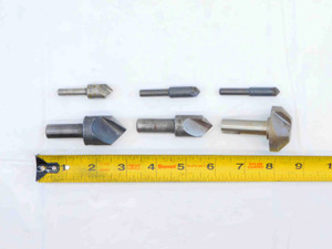 6pc LOT OF 90 DEGREE HSS COUNTERSINKS SIZES INCLUDE 1", 1/2, 3/4, 5/16, 3/8 DIA - JG5799CH5