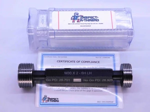 NEW M30 X 2 6H LEFT HAND THREAD PLUG GAGE 30 2.0 GO NO GO PD'S = 28.701 & 28.925 - DW1543MSAF