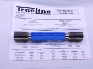 CERTIFIED 1" 20 UNEF 2A LEFT HAND SET THREAD PLUG GAGE 1.0 GO NOGO = .9661 .9616 - DW42771TLC
