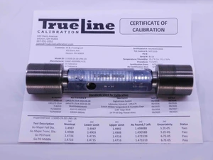 CERTIFIED 1 1/2 24 UNS 1A SET THREAD PLUG GAGE 1.5 GO NO GO PDS= 1.4716 & 1.4649 - DW42821TLC