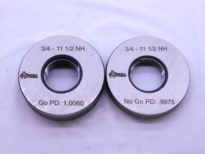 NEW 3/4 11 1/2 NH PIPE THREAD RING GAGE .75 11.5 GO NO GO PD'S = 1.0060 & .9975 - DW1548MSAF