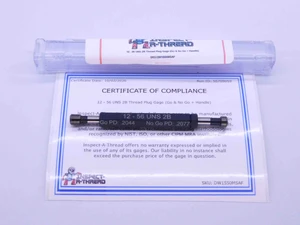 NEW 12 56 UNS 2B THREAD PLUG GAGE #12 .216 .2160 GO NO GO P.D.'S = .2044 & .2077 - DW1550MSAF
