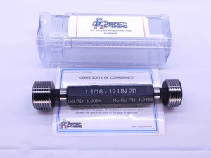 NEW 1 1/16 12 UN 2B THREAD PLUG GAGE 1.0625 GO NO GO P.D.'S = 1.0084 & 1.0158 - DW1554MSAF