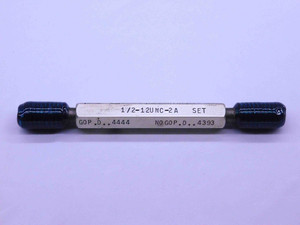 1/2 12 UNC 2A SPECIAL SET THREAD PLUG GAGE .5 GO NO GO P.D.'S = .4444 & .4393 - DW43065CG6