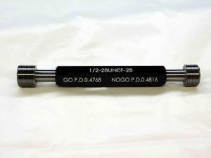 NEW 1/2 28 UNEF 2B THREAD PLUG GAGE .5 GO NO GO P.D.'S= .4768 & .4816 TOOLING