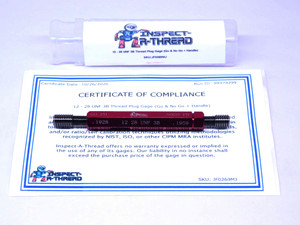 NEW 12 28 UNF 3B THREAD PLUG GAGE #12 .216 GO NO GO P.D.'S = .1928 & .1959 12-28