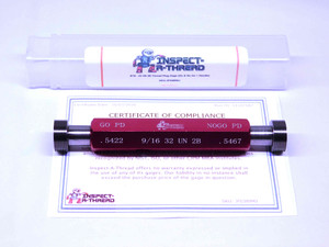 NEW 9/16 32 UN 2B THREAD PLUG GAGE .5625 GO NO GO P.D.'S = .5422 & .5467 TOOLS
