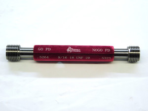 NEW 9/16 18 UNF 2B THREAD PLUG GAGE .5625 GO NO GO P.D.'S = .5264 & .5323 TOOLS