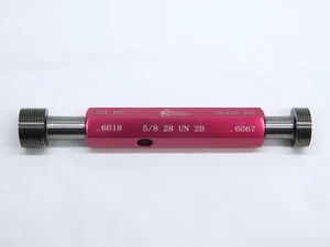 NEW 5/8 28 UN 2B THREAD PLUG GAGE .625 GO NO GO P.D.'S = .6018 & .6067 QUALITY