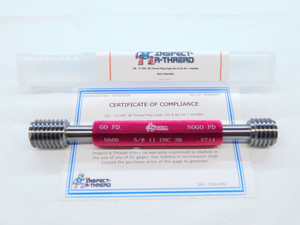 NEW 5/8 11 UNC 3B THREAD PLUG GAGE .625 GO NO GO P.D.'S = .5660 & .5714 QUALITY