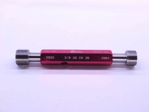 NEW 5/8 20 UN 2B THREAD PLUG GAGE .625 GO NO GO P.D.'S = .5925 & .5981 QUALITY