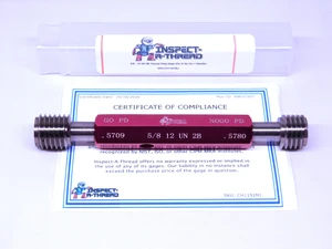 NEW 5/8 12 UN 2B THREAD PLUG GAGE .625 GO NO GO P.D.'S= .5709 & .5780 INSPECTION