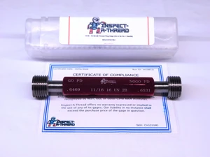NEW 11/16 16 UN 2B THREAD PLUG GAGE .6875 GO NO GO P.D.'S = .6469 & .6531 TOOL
