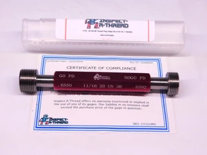 NEW 11/16 20 UN 3B THREAD PLUG GAGE .6875 GO NO GO P.D.'S = .6550 & .6592 TOOL
