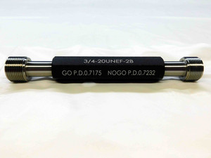 NEW 3/4 20 UNEF 2B THREAD PLUG GAGE .750 GO NO GO P.D.'S = .7175 & .7232 TOOLING