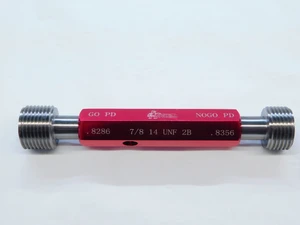 NEW 7/8 14 UNF 2B THREAD PLUG GAGE .875 GO NO GO P.D.'S = .8286 & .8356 QUALITY