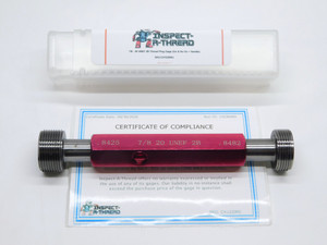 NEW 7/8 20 UNEF 2B THREAD PLUG GAGE .875 GO NO GO P.D.'S = .8425 & .8482 QUALITY
