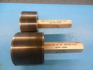 4" 8 UNJ 3A SET BEFORE PLATE THREAD PLUG GAGES 4.0 GO NO GO PDS= 3.9164 & 3.9108