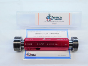 NEW 1 3/16 18 UNEF 2B THREAD PLUG GAGE 1.1875 GO NO GO P.D.'S = 1.1514 & 1.1577