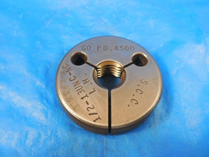 1/2 13 UNC NC LEFT HAND THREAD RING GAGE .5 GO ONLY P.D. = .4500 L.H. QUALITY