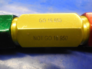 16.650 & 16.950 MM CLASS X SMOOTH PIN PLUG GAGE GO NO GO 17 17.0 MM .6875 -.0202