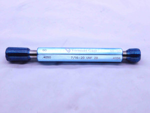 7/16 20 UNF 2B VERMONT THREAD PLUG GAGE .4375 GO NO GO P.D.'S = .4050 & .4104 - JF1098SLRL