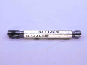 M12 X 1.75 6H METRIC THREAD PLUG GAGE 12 GO NO GO P.D.'S = 10.863 & 11.063 CHECK - RL0442BU