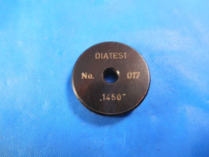DIATEST .1450 DIAMETER MASTER SMOOTH PLAIN BORE RING GAGE OVERSIZE .1250+.02 1/8