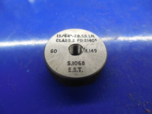 15/64 28 SS CLASS 2 LEFT HAND SOLID THREAD RING GAGE .234375 GO ONLY P.D.= .2140