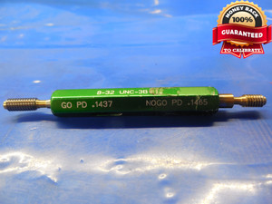 8 32 UNC 3B TiN COATED THREAD PLUG GAGE #8 .164 GO NO GO P.D.'S = .1437 & .1465