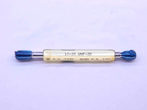 12 28 UNF 2B THREAD PLUG GAGE #12 .216 .2160 GO NO GO P.D.'S = .1928 & .1970 - CS6899BU