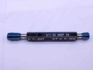 3/8 32 UNEF 2B THREAD PLUG GAGE .375 .3750 GO NO GO P.D.'S = .3547 & .3591 CHECK - CS7232NT