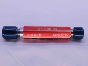 7/8 14 UNF 3B THREAD PLUG GAGE .875 .8750 GO NO GO P.D.'S = .8286 & .8339 CHECK - DW5770RD