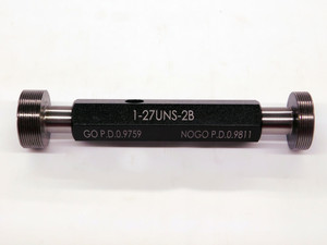 NEW 1" 27 UNS 2B THREAD PLUG GAGE 1.0 GO NO GO P.D.'S = .9759 & .9811 NS-2B - DW7467MJ