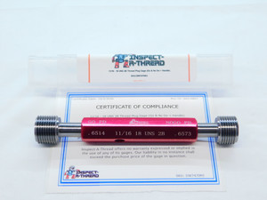 NEW 11/16 18 UNS 2B THREAD PLUG GAGE .6875 GO NO GO P.D.'S = .6514 & .6573 NS-2B - DW7470MJ