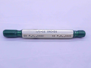 3/8 16 UNC 2B THREAD PLUG GAGE .375 .3750 GO NO GO P.D.'S = .3344 & .3401 CHECK - DW10741BU