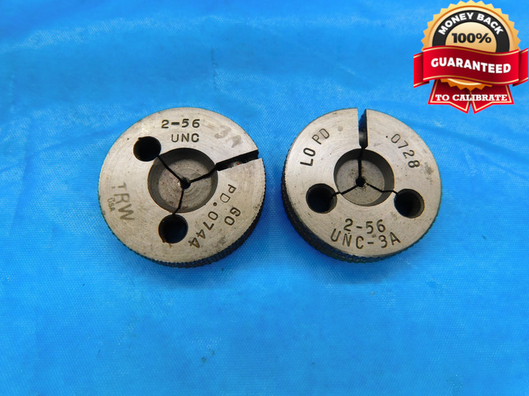 2 56 UNC 3A THREAD RING GAGES #2 .086 .0860 GO NO GO P.D.'S = .0744 & .0728 - DW18487RD