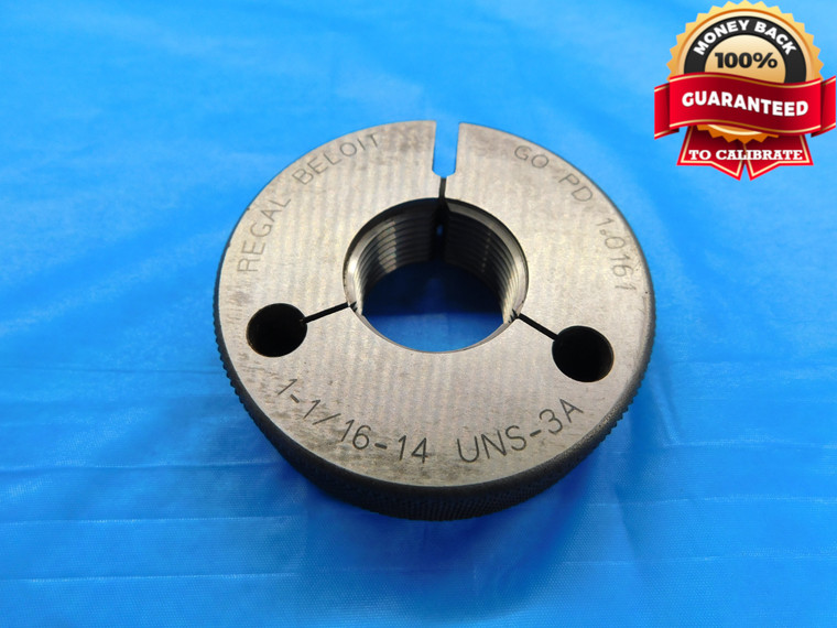 1 1/16 14 UNS 3A THREAD RING GAGE 1.0625 GO ONLY P.D. = 1.0161 INSPECTION CHECK - DW18496RD