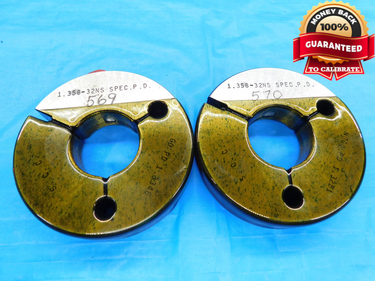 1.356 32 NS SPEC SPECIAL THREAD RING GAGES GO NO GO P.D.'S = 1.3346 & 1.3281 - DW18516RD