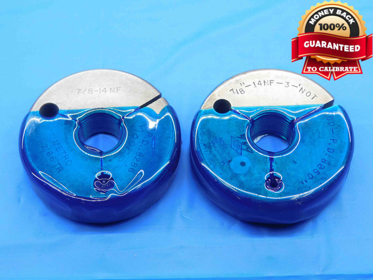 7/8 14 NF 3 THREAD RING GAGES .875 .8750 GO NO GO P.D.'S = .8286 & .8250 UNF-3 - DW18513RD
